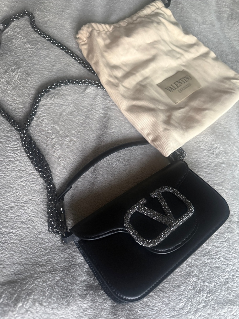 Valentino Garavani Black Crystal VLogo Crossbody Bag